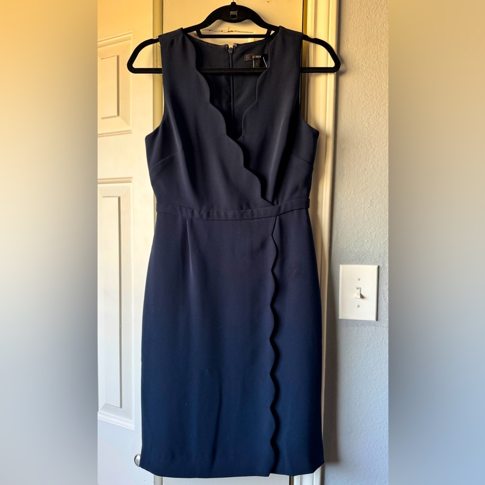 Navy blue sleeveless J Crew Dress with Scalloped details